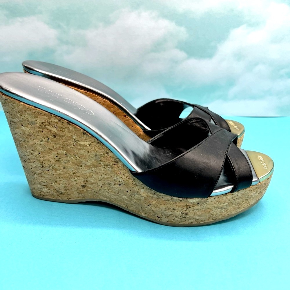 Jimmy Choo Black and Tan Wedges